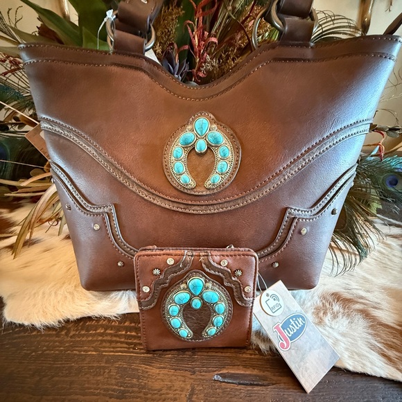 Justin Boots Handbags - Justin Naja Concho Turquoise Handbag and Wallet Set